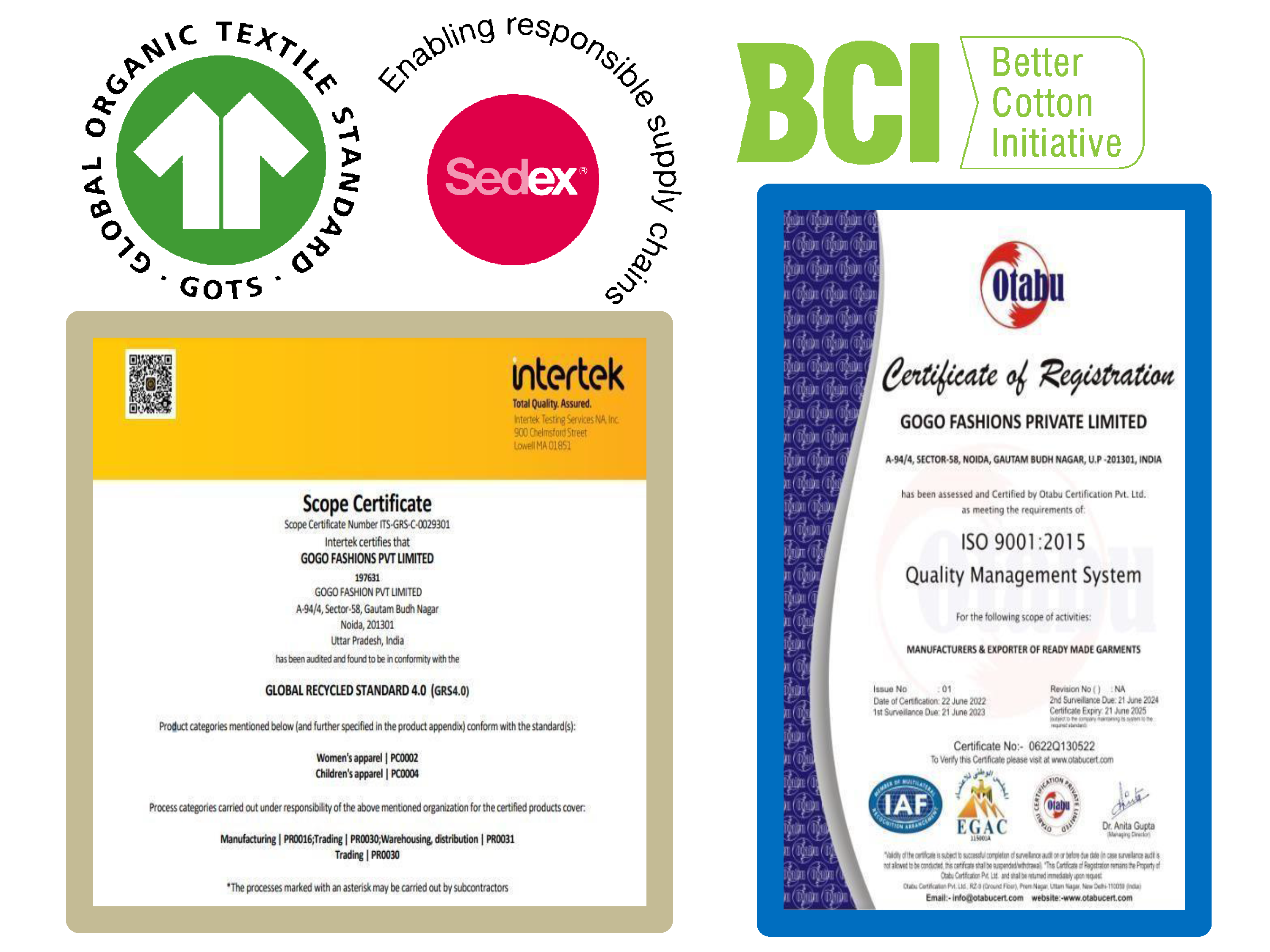 GOGO Fashions International Compliance Credentials