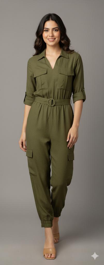 Woven Jumpsuit with Cinched Waist